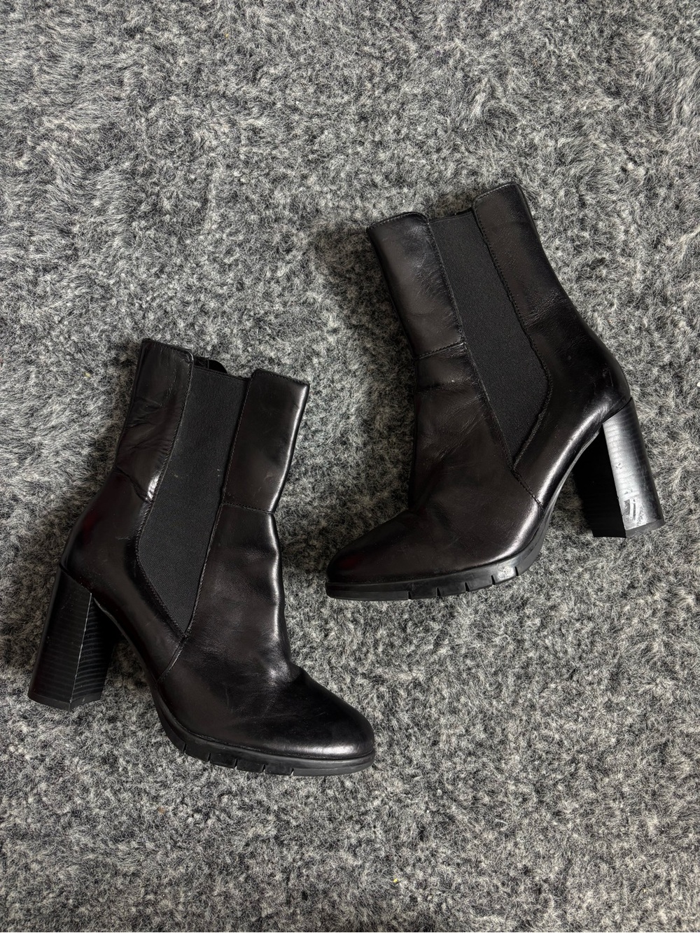 Rizzoli Black Leather High Block Heel Chelsea Booties